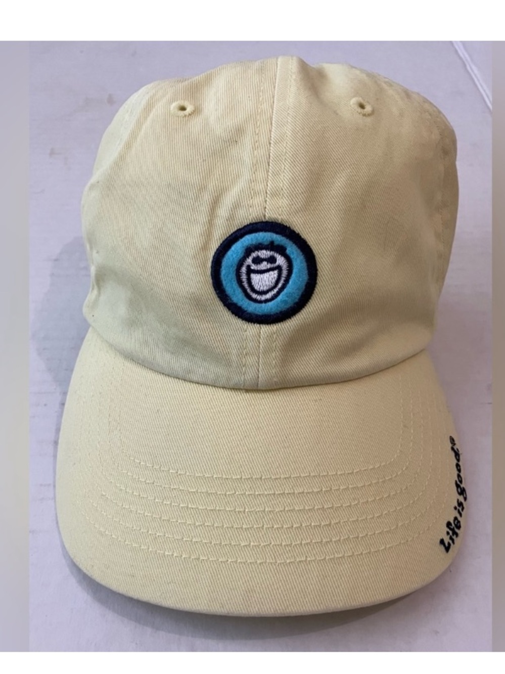 Life Is Good Yellow Logo Smiling Face Embroidered Adjustable Cap 100% Cotton